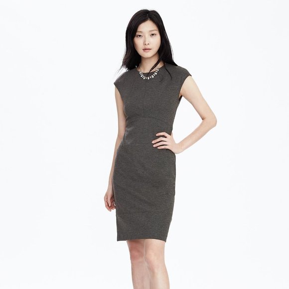 🔥 Banana Republic | Gray Ponte Knit Cap Sleeve Sheath Dress 10 - Picture 1 of 9